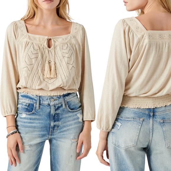 1 hour sale. Lucky Brand, Peasant blouse, beaded, STUNNING - Picture 1 of 4